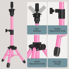 AliLeader AliLeader 25 Inch Mannequin Head Stand Tripod for Mannequin Head Wig Stand Tripod Wig Head Stand for Training Heads and Canvas Block Head (Mannequin Head Not Included,Pink)