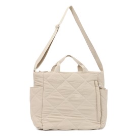 SUKUTU Puffer Tote Bag for Women Large Quilted Tote Bag Puffy Crossbody Bag with Zip Nylon Quilted Bag Hobo Handbags, beige