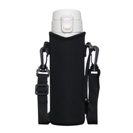 L Square Water Bottle Cover, Shoulder Bottle, 16.9 fl oz (500 ml), Bottle Strap, Drink Bottle, For School, For Excursions, Kids, Stylish, Cold Retention (Black)