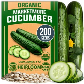 HOME GROWN Organic Cucumber Seeds - 200 Marketmore Heirloom Vegetable Seeds for Planting in Trellises, Raised Beds, or Containers - Ideal for Beginners and Experienced Gardeners (Cucumis sativus)