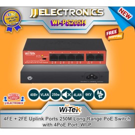 Wi-Tek Switch WI-PS205H V2 4 FE PoE Ports x 10/100Mbps, 2F x 10 X 100 RJ45 Ports