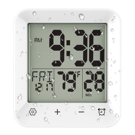 Digital Shower Clock Waterproof, Bathroom Wall Clock Timer with Touch Screen, Temperature, LCD Display, Suction Cup Hanging Hole Stand for Kids and Adults