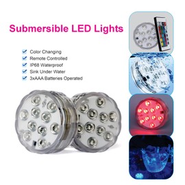 KIKOMO Submersible LED Lights with Remote, 13 Colors 4 Modes Battery Operated Underwater LED Light Pucks for Pool Hot Tub Bathtub (4 Packs)