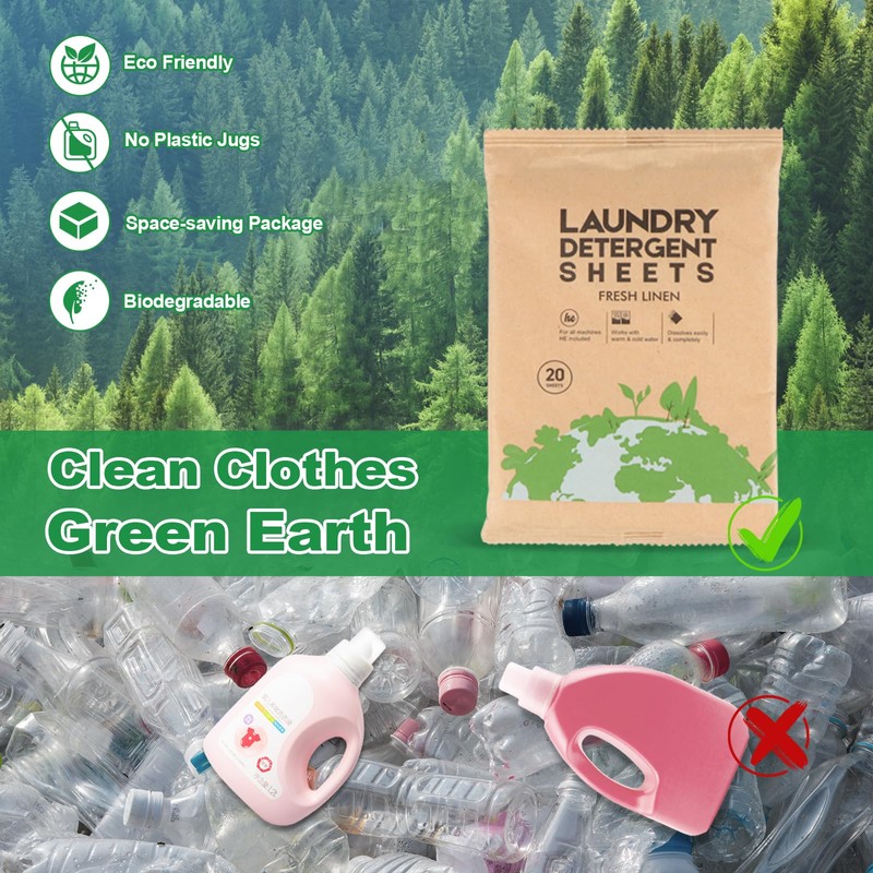 Laundry Detergent Sheet, Eco-Friendly & Hypoallergenic Wash Strips, Natural Ingredients,