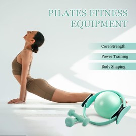 HIMESPORNER Pilates Equipment Kit for Home Workout, Pilates Ring and Ball Set with 2.2lb *2 Dumbbells, Fabric Resistance Bands, Tape Measure, Bag, Pilates Essentials Accessories for Women Yoga