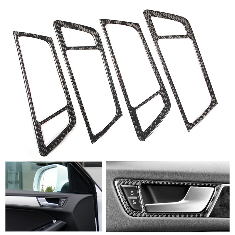 4Pcs Carbon Fiber Car Interior Door Handle Frame Cover Trim