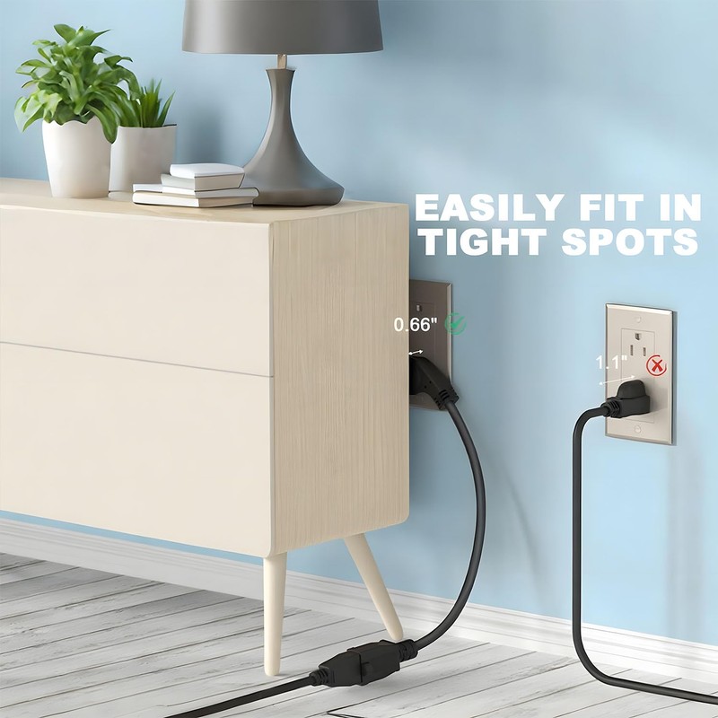 Appliance Power Extension Cord 1 Foot Short Flat 3 Plug