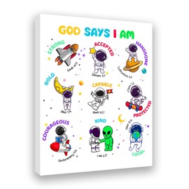 Redland Art Space Wall Decor - 11.5x15 Inchs Boys Astronaut Theme Canvas Wall Art, Christian Scripture Nursery Bedroom Decor for Toddlers, Baptism Gift & Playroom Classroom Wall Art