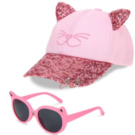 Hifot Unicorn Baseball Cap Sunglasses Set for Kids, Cute Unicorn with Horn Trucker Hat Adjustable Baseball Hat Girls Gift for Summer Outdoor Sports Travel Hat Pink