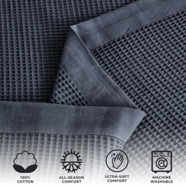 Great Bay Home 100% Cotton Blanket for Full/Queen Size Bed | Lightweight and Breathable Waffle Weave Blankets for Summer & Spring | Versatile, Layering Navy Bed Blanket, Ocean Blue, 90x90 inches