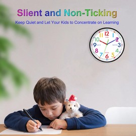 TAGLUMO Kids Wall Clock, 9.5 Inch Small Modern Wall Clocks Battery Operated, Silent Non-Ticking Analog Classic for Office, Home, Bathroom, Kitchen, Bedroom, School