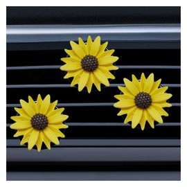 3PCS Daisy Flower Car Dashboard Air Vent Trim Clip, Cute Daisy Air Conditioner Outlet Clip Car Charm for Women, Car Air Freshener Vent Clip Auto Interior Decoration for Girls Present (Yellow)