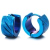 Pair Unisex Blue Stainless Steel Grooved Huggie Hinged Hoop Earrings