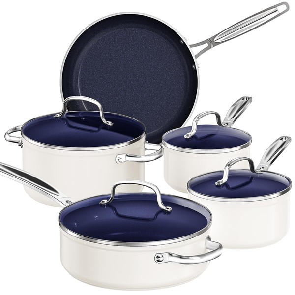Nuwave 9pc Cookware Set Healthy Duralon Blue Ceramic Nonstick Coated,