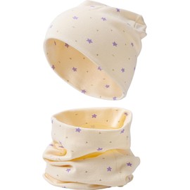 Fjquamitix Hat and Scarf Set for Children, Cotton Children's Hat and Tube Scarf Girls and Boys, Cute and Comfortable Head and Neck Warmth Combination, Waving Stars, Unit size