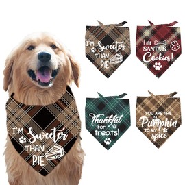 arricraft 4 Pcs Polyester Pet Bandanas, Holiday Text Plaid Dog Scarf Washable Triangle Fabric Pet Bandanas for Small Medium Large Cat and Dog Clothing Accessories Thanksgiving Decoration