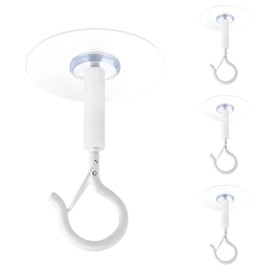 DOVORSY No Hole Adhesive Ceiling Hooks for Hanging Plants,No Drill Sticky Eye Hooks for Hanging Boby Mobile Curtain,Lights, Lanterns,Wind Chimes(White,4Psc)
