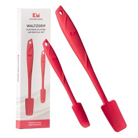Kitchen Mama WaltzGrip Platinum - Juego de espátulas de silicona para tarros y latas, color rojo | Heat-Resistant, Dishwasher Safe, Ergonomic Grip, Pe