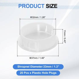 uxcell 20Pcs Plastic Hole Plugs, 32mm(1-1/4") Flush Type Panel Plugs, Round Snap Knockout Locking Plugs for Furniture Insert End Caps Panels, White