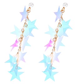 Star Earrings Dangle, Iridescent Earrings for Women Girl Accessory Neon Long Tassel Dangle Earring Dazzling Summer Jewelry Graduation Wedding Birthday Gift