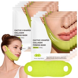 Cactox Cooling V-Up Mask, V-Line Face Lifting Chin Mask with Niacinamide & Hyaluronic Acid, Collagen Face Mask for Jawline Care, Contour Fit, Jawline Shaper & Neck Firming, for All Skin Type -8Pcs