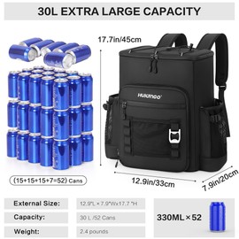 Hulongo Large 52cans Waterproof Insulated Cooler Backpack for Men & Women, Leak Proof Backpack Cooler, Soft, 8Gal (Black)