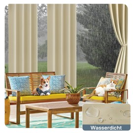 Qelus Outdoor Curtain Weatherproof, Sun Protection with Velcro Fastening, W 132 x H 213 cm, Outdoor Curtains Waterproof for Balcony Privacy Screen, Gazebo, Pergola, Patio, Garden (Light Beige, 1