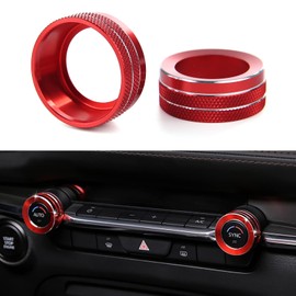 ANFOKAS Compatible with Mazda 3 6 CX-5 CX-30 CX-50 Accessories Car Center Console AC Knob Cover Rings Sporty Interior Decoration Caps -Red