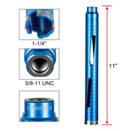SALI Diamond Core Drill Bits 1 1/4" Diameter 10"/254mm Drilling Depth 5/8-11" Thread Core Bit Turbo Laser-Welded Segments for Cured Concrete with Rebar, Brick, Block, Masonry, Stone with Two Adapters