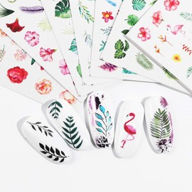29 Sheets Flowers Nail Art Decals, Holographic Flower Leaf Nail Water Transfer Decal Design, Floral Leaves Butterfly Nail Art Stickers for Women Girls Manicure Charms Decorations, Resin Nail Decal