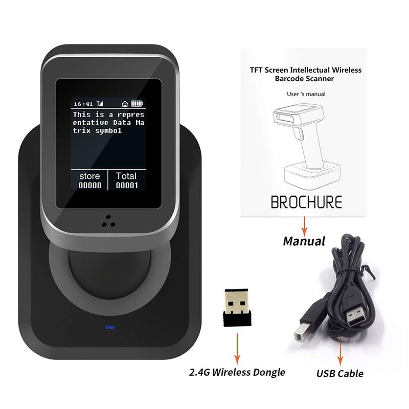 2D Bluetooth Barcode Scanner with Screen Display with Charging Base,3