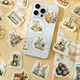 Easter Stickers Pack 50 Pcs - Easter Eggs Bunny Rabbit Stickers for Kindles, Water Bottles, Laptops, DIY for Adults, Teens, Kids