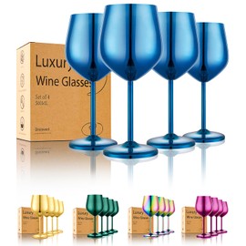 UNISWEET Stainless Steel Wine Glasses Set of 4 Unbreakable Blue Wine Glass 18 oz Unique Metal Wine Goblets for Outdoor, Travel, Camping, Pool, Ideal Gift for Wine Lovers