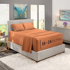 Nestl Extra Deep Pocket Fitted Sheet - Super Deep 3 Piece Sheet Set – Deep Pocket Fitted Sheet - Ultra Deep Twin XL Bed Sheet - Bed Sheet - 80 x 39 inches - Fits Deep Pocket Mattress - Rust Sienna