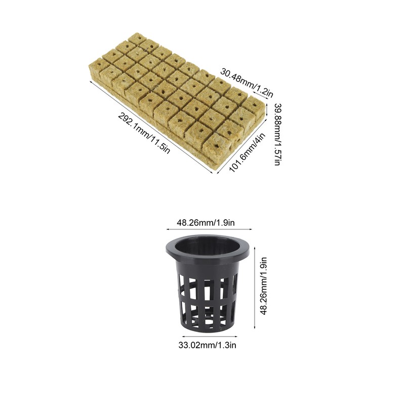 72 Set 1 Inch Rockwool Cubes with 2 Inch Net