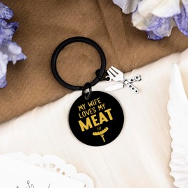 SOJUWEL Funny Husband Gifts Keychains Husband Birthday Gift from Wife for Him Men Husbands Anniversary Christmas Fathers Day Gift for Husbands My Wife Loves My Meat Keyring