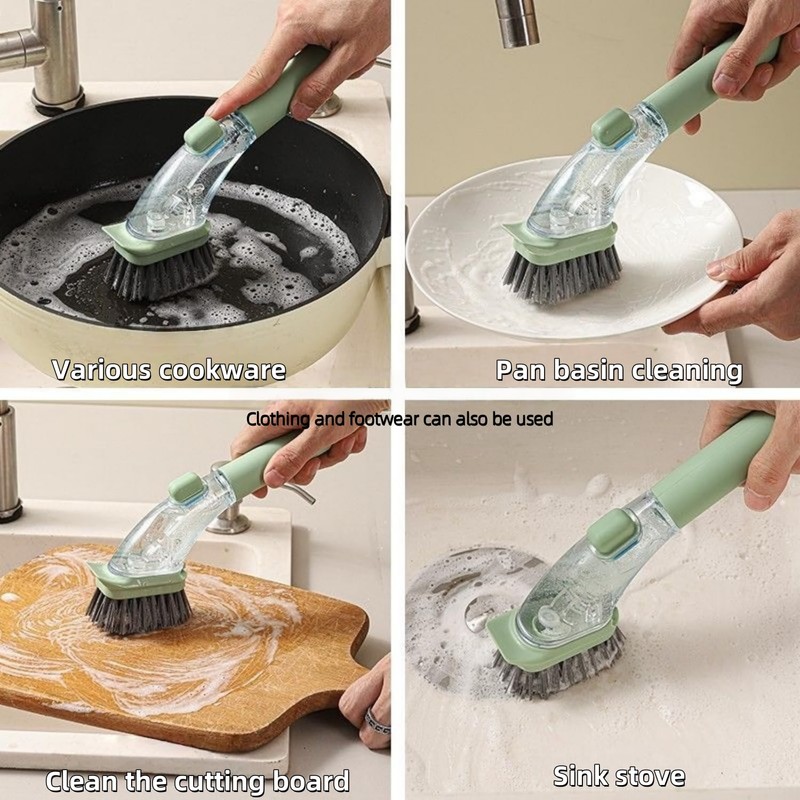 Soap Dispensing Dish Brush with Handle - Kitchen Scrub Brush