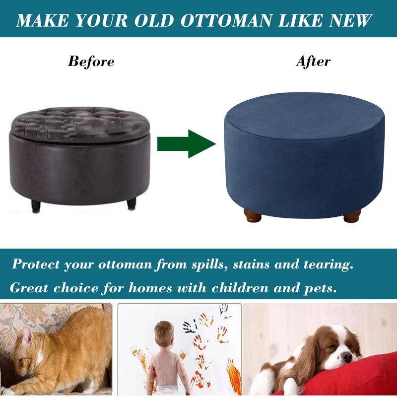 HFCNMY Ottoman Cover - Velvet Round Ottoman Slipcover, Thick, Washable,