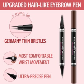 Eyebrow Pencil, 2-in-1 Waterproof Eyebrow Pen, with 2 Tip Microblading Eyebrow Pencil and Ultra-Precise Brow Pencil, with Eyebrow Brush, Eyebrow Pencils for Women, Natural Hair-Like Brows-Black Brown
