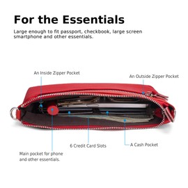 befen Red Women's Genuine Leather Wristlet Clutch Crossbody Phone Bags Wallet Purses and Handbags for Women, Fit Phone 15 Pro Max