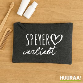 Huuraa Kulturbeutel Speyer verliebt Geschenk 1 Liter Charcoal Filz Speyer Geschenkidee