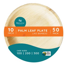 MALURRA 10" Round Palm Leaf Plates 50 PCs | Biodegradable | Disposable | Eco-Friendly, Heavy Duty, Bulk | For Parties, Weddings, BBQs & Catering | Decoration I Fall