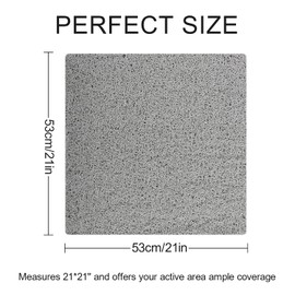 Lurowo Loofah Shower Mat, Non Slip Square Shower Mats for inside Shower Anti Mould, Washable PVC Bathroom Floor Mats Rugs (53x53cm, Grey)