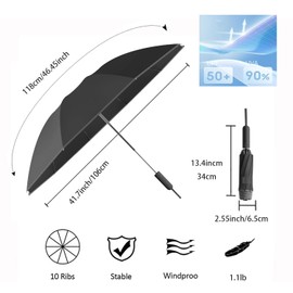 Sun Relief Design Handle Folding Inverted Reverse Umbrella ,Outdoor Rain/Sun/99 UV Protection/UPF 50 Blocker Compact Windproof/Waterproof Auto Open/Close,Portable Golf Parasol Stylish and Colorful