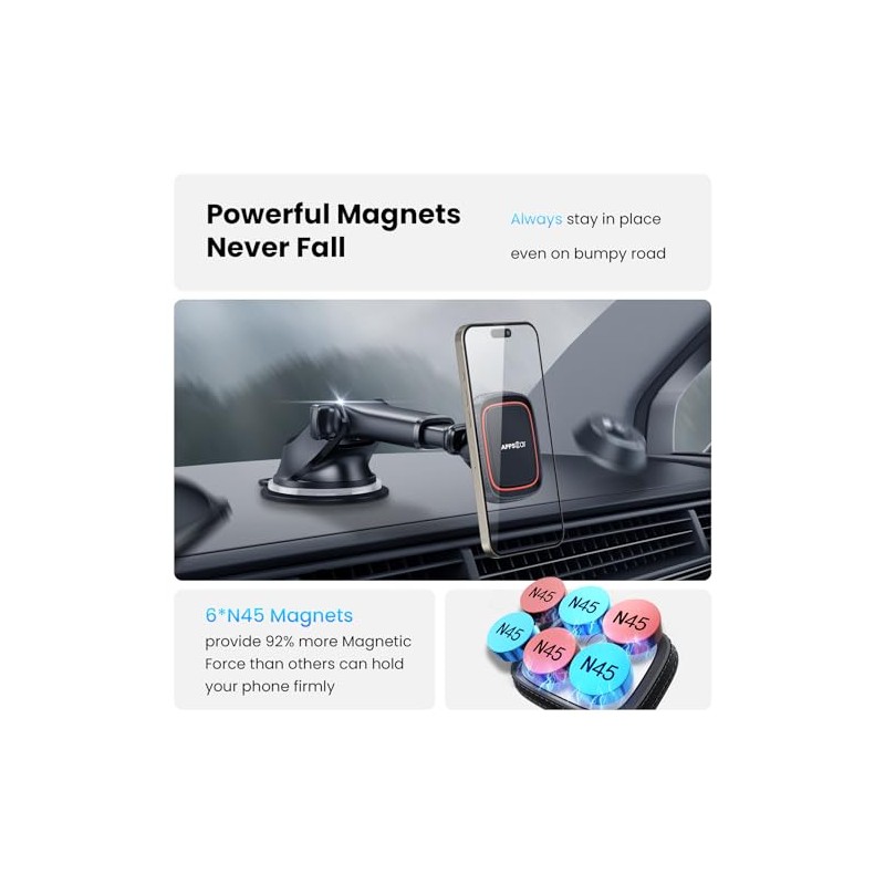 APPS2Car Soporte para Celular Automovil Magnético Parabrisas y Salpicadero Soporte