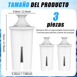 3 Piezas Filtros de Repuesto de Larga Duración para Jarras y Dispensadores, Filtro de Agua para Brita Longlast, Este Filtro de Agua se Adapta a Todas las Jarras y Dispensadores Brita, Excepto Stream