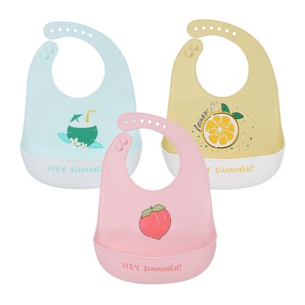 ZHIYUEYEYP 3 Pieces Baby Silicone Bibs, Soft Silicone Feeding Bibs,