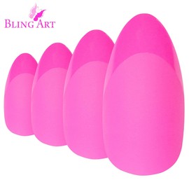 Bling Art Almond False Nails Fake Stiletto Matte Pink Acrylic 24 Long Tips Glue