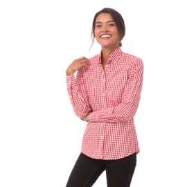 Chef Works Women's Gingham Dress Shirt, Red & White Check, Large