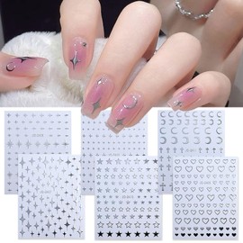 Nail Sticker, Small Silver Stars, 6 Styles, 3D 3D Sense, Nail Stickers, Glitter, DIY Nail Decal, Just Stick, Nail Art, Self Nail, Ultra Thin, Birthday Parties, Cultural Festivals, Popular, Fashionable